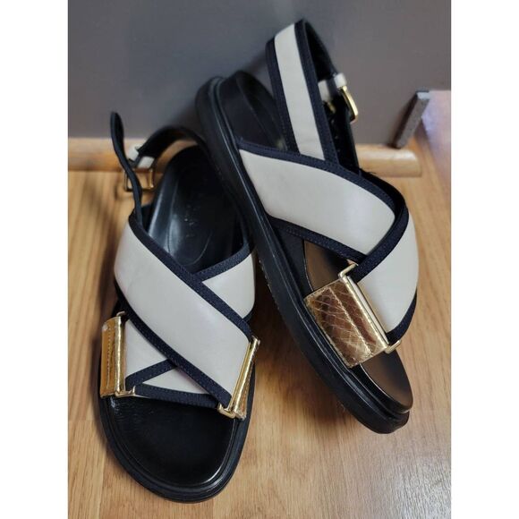 MARNI Fussbett Leather SlingBack Sandals 7 - Picture 1 of 12